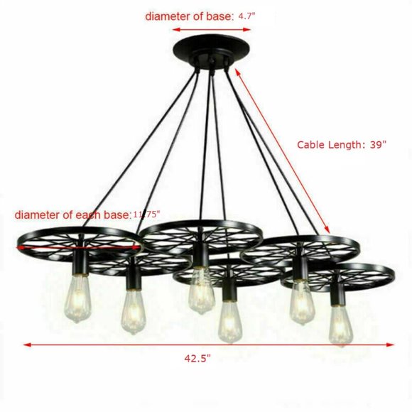 Rustic 6 Bulb Wagon Wheel Chandelier Distressed Bronze Finish Home Business - Picture 8 of 16